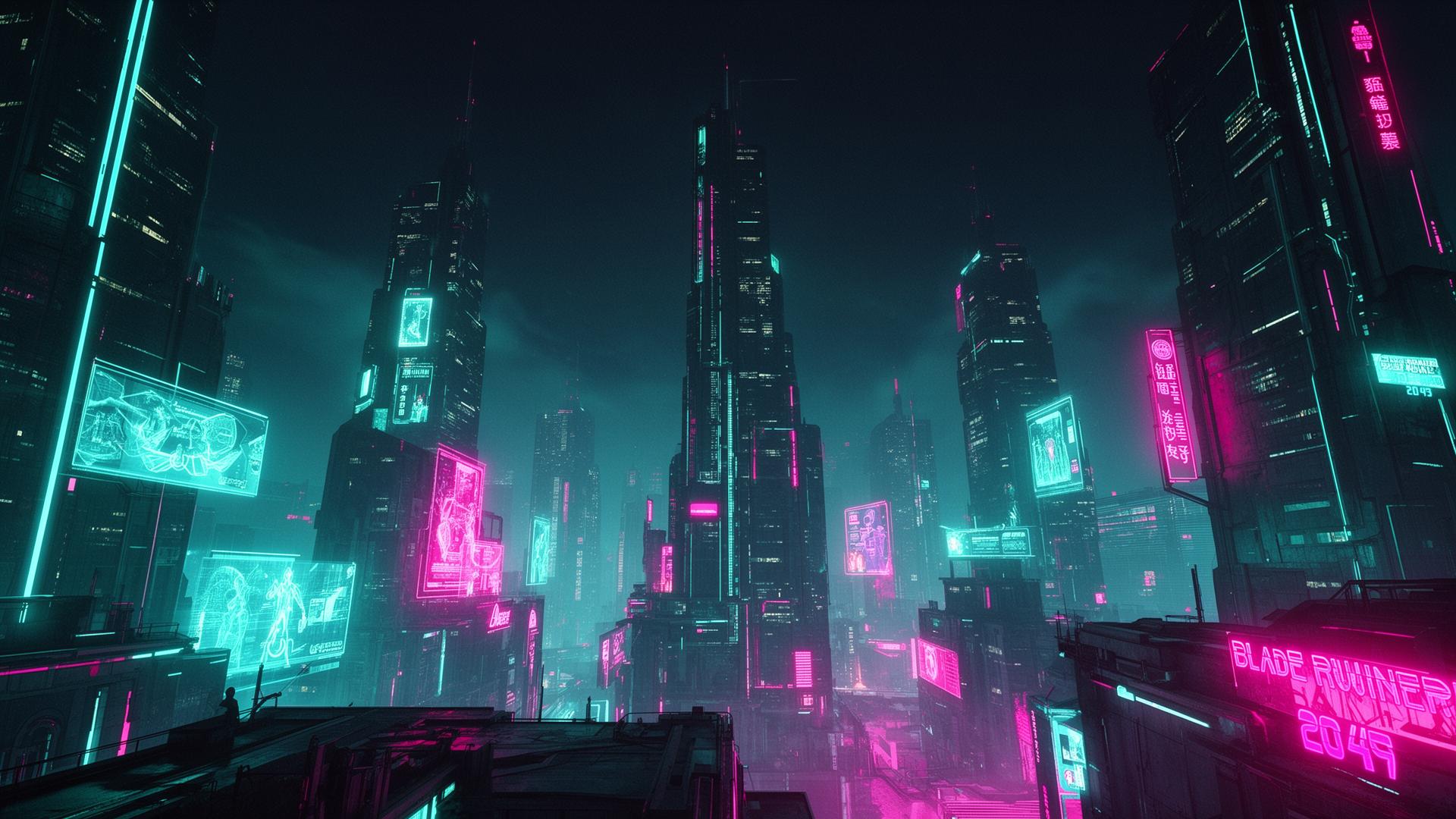Cyberpunk neon city skyline